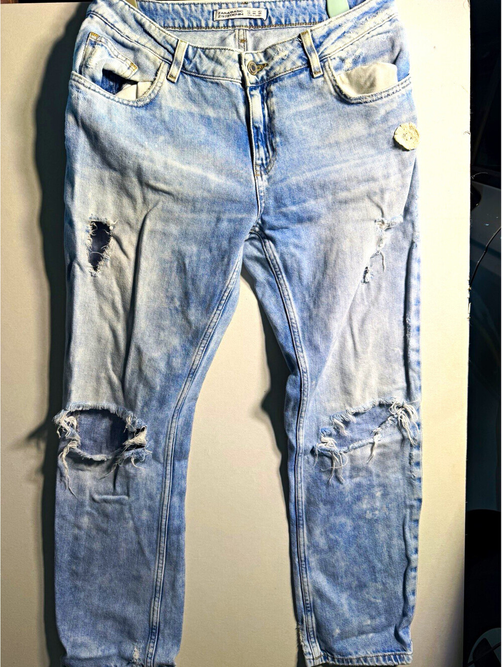 ZARA Z1975 Skinny Jeans Mid Rise Light Wash Distressed 5-Pocket Blue Denim